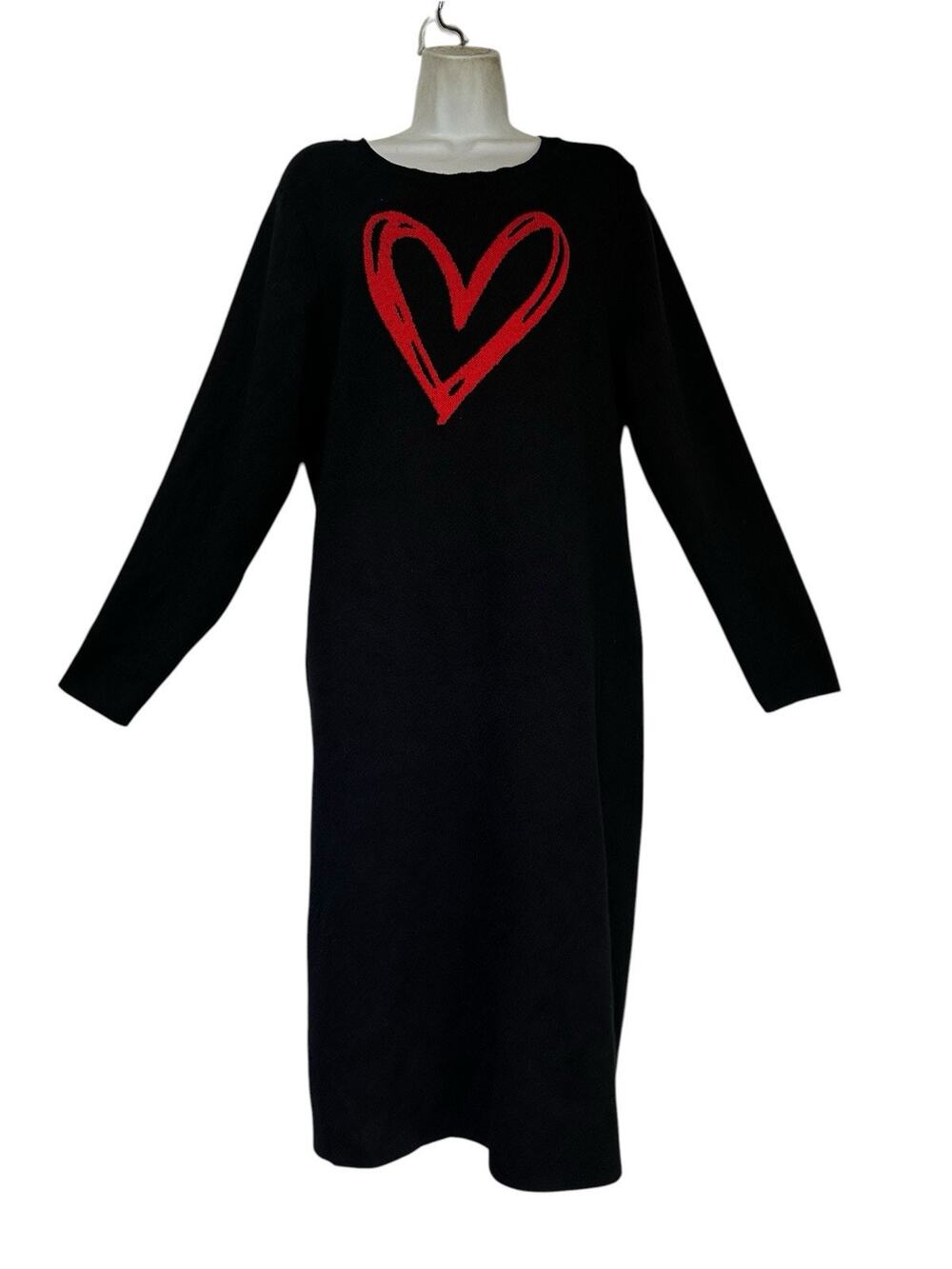 Lane Bryant Women’s Size 18/20 Black Red Heart Long Sleeve Sweater Dress